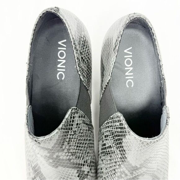 Vionic TANTON Gray Black Snakeskin Print Slip On Orthotic Wedge Heel Shoes - Picture 9 of 15